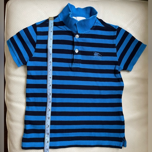 Burberry Striped Blue/Black Polo T Shirt with 2 Buttons / Logo  (Unisex) Size 6Y - Picture 3 of 6